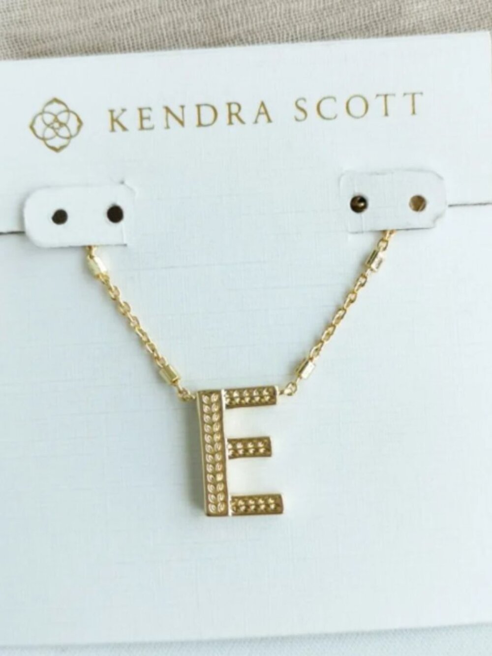 Kendra Scott Letter E Pendant Necklace Gold Plated Textured Initial Charm